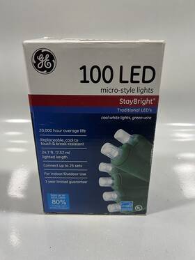 Ge 803993900322 100 Led Christmas Lights Micro-style Cool White Green Wire Indoor/outdoor