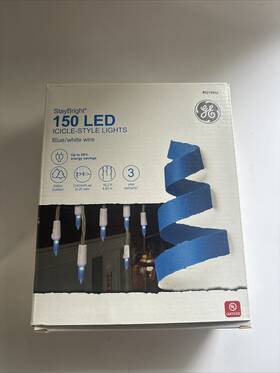Ge 803993908847 Staybright 150 Icicle Light String Holiday Christmas Blue Led On White Wire