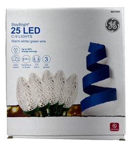847985 Ge Staybright 25-count Warm White C9 Led Faceted Christmas String Lights