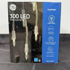 847989 Ge Stay Bright 300-count White Mini Led Plug-in Christmas Icicle Lights All New