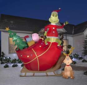 Gem 093149446686 Light Up Christmas Inflatable The Grinch Outdoor Yard Decor 12ft Blow Lawn