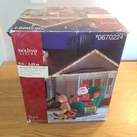 0670224 Gemmy #0670224 Airblown Elf Sleigh Lesson 8ft Inflatable Christmas Decoration