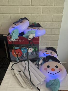 Gemmy 086786103074 Led Lightshow Christmas Snowman Face 4 Pathway Stakes Markers 2018