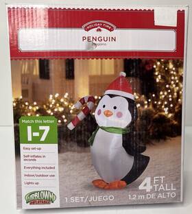 Gemmy 086786360521 Penguin With Candy Cane Airblown Christmas Inflatable Decoration 4ft Rare