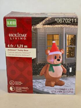 0670211 Gemmy 086786367919 4ft Tall Christmas Holiday Teddy Bear Inflatable Airblown #0670211 Display