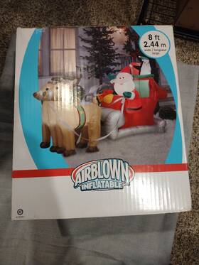 Gemmy 086786368558 Christmas Santa Sleigh And Reindeer Lights Up Airblown Inflatable Yard 8ft