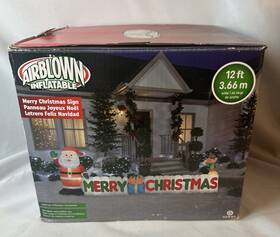Gemmy 086786899915 12 Airblown Inflatable Led Santa Claus With Merry Christmas Sign Yard
