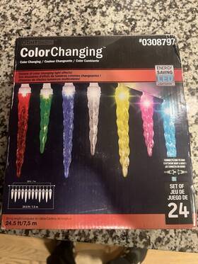 1005356556 Gemmy Nos Lightshow 24 Ct Color Changing Multicolor Led Christmas Icicle Lights
