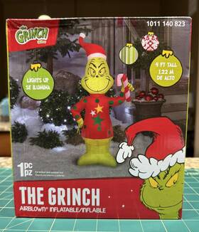 1011140823 Gemmy 4 Ft. Led Grinch In Ugly Sweater Candy Cane Christmas Airblown Inflatable