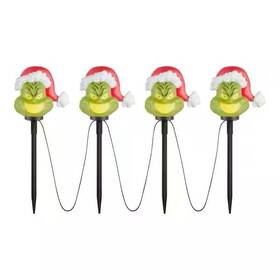 1011140829 Gemmy Christmas Grinch Battery-operated Pathway Stakes 4 Count With Santa Hat Led