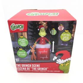 111590 Gemmy New # Grinch And Max Christmas Blow Up Inflatable Lawn Ornament Led