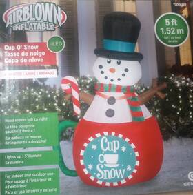 112209 Gemmy 5 Ft Animated Led Snowman Cup Oft Snow Airblown Christmas Inflatable Nib