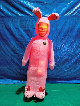 112572 Gemmy 6ft Airblown Christmas Mixed Media Plush Ralphie In Bunny Suit