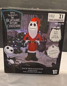 117679 Gemmy Jack Skellington Santa Airblown Inflatable 4ft Tall Nightmare Before Christmas