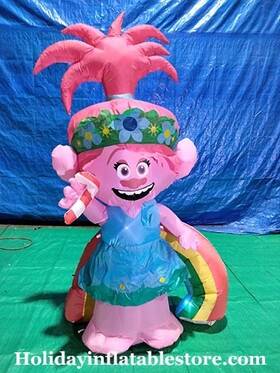 118006 Gemmy 5ft Airblown Inflatable Christmas Trolls Poppy With Rainbow And Candy Cane