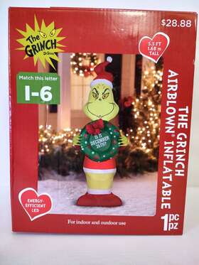 119314 Gemmy Airblown Inflatable 5.5ft Grinch Wreath Christmas Holiday New In Box