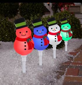 119756 Gemmy Led Lightshow Colormotion Set Of 4 Deluxe Snowman Pathway Lights Christmas