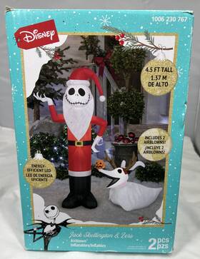 Gemmy 191245129813 Disney Christmas 4.5 Ft Jack Skellington Santa Suit And Zero With Antlers Inflatable