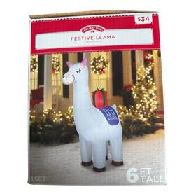 Gemmy 191245145448 Holiday Time Festive Llama With Christmas Package Airblown Inflatable 6 Ft Tall