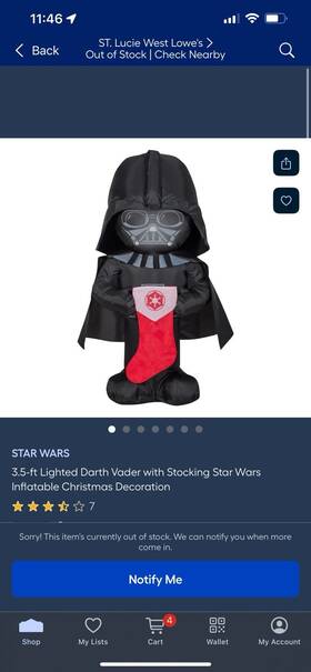 Gemmy 191245149590 3.5ft Airblown-stylized Darth Vader Star Wars Christmas