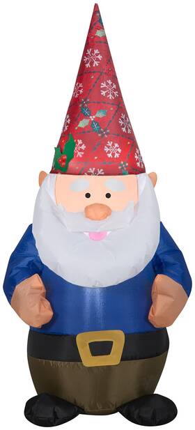 Gemmy 191245171706 Airblown-gnome With Christmas Damask Hat