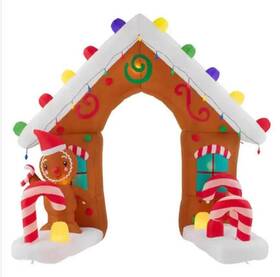 Gemmy 191245172192 9.5ft Led Gingerbread Archway With Man And Candy Christmas Inflatable Ne