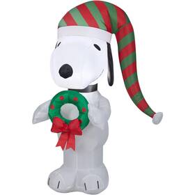 Gemmy 191245190042 Peanuts Christmas Airblown Inflatable Snoopy With Wreath 3.5ft Tall White New