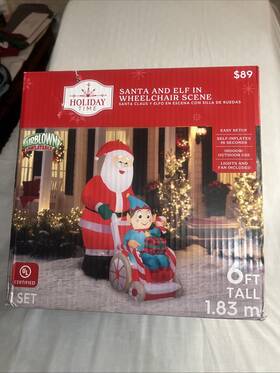 Gemmy 191245814924 Christmas 6 Ft Tall Santa And Elf In Wheelchair Scene Airblown Inflatable
