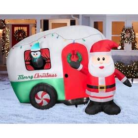 Gemmy 191245825166 9ft Wide Santas Christmas Rv Light Up Airblown Inflatable Camper Trailer