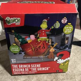 Gemmy 191245825425 Christmas Airblown Inflatable Grinch And Max In Sleigh Colossal Scene Dr