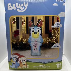 Gemmy 191245837336 New Christmas 2024 Bluey Inflatable 5.5 With Antlers And No L Wish List