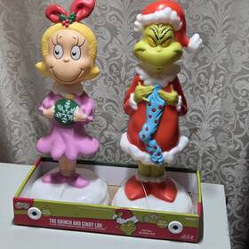 Gemmy 191245867708 The Grinch And Cindy Lou 14 Inch Tabletop Lighted Battery Blow Molds Set Christmas New