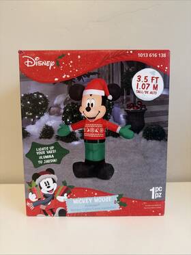 Gemmy 191245869528 Disney 3.5 Mickey Mouse Christmas Sweater Santa Hat Led Inflatable New