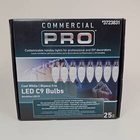 3723831 Gemmy Commercial Pro 25 Ct C9 Cool White Led String Christmas Light Bulbs E17