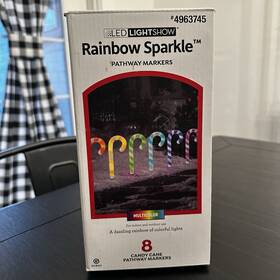 4963745 Gemmy 8 Ct Lightshow Rainbow Sparkle Christmas Candy Cane Pathway Led Lights Vgc