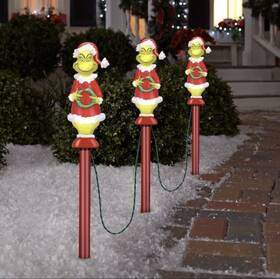 3-marker Gemmy 5967798 Grinch Lightshow White Christmas Pathway Markers Outdooor