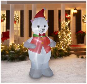 Gemmy 726855301597 7ft Christmas Lighted Led Inflatable Polar Bear Wearing Red Vest Yard Decoration