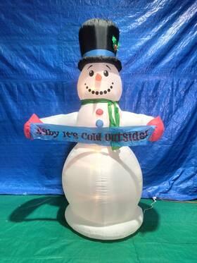 85497 Gemmy 8ft Animated Airblown Inflatable Christmas Snowman With Banner