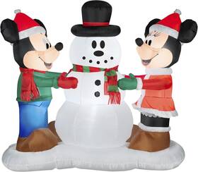 87924 Gemmy Airblown Inflatable Mickey &minnie With Snowman Christmas Decoration