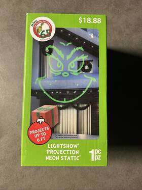 Gemmy Industries 191245810872 Dr.seuss The Grinch Christmas Neon Static Projection Lightshow Green Nos 2022