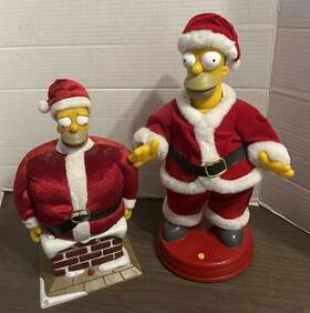 M8770 Gemmy Lot Of 2 Vtg Santa Homer Simpson Christmas Animated Figure Non-working