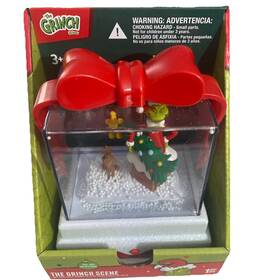 Mo886104 Gemmy Grinch And Max Gift Box Snow Globe Christmas Tabletop Decor 5 Inch Animated Musical