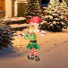 Sdzs032 Genimo 3d Elf Outdoor Christmas Decorations 70 Lights Pre-lit With Candy