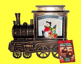 2535510 Gerson Snowman Dog Riding In Train Water Snow Globe Lighted Musical Christmas