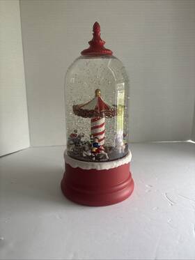 Gerson 687293563230 Christmas Snow Globe Swirling Lighted Animated Carousel Horse 10 Inch Carnival Water