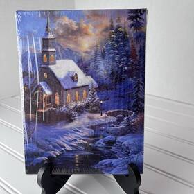 Gerson International 687293624504 Country Church Lighted Led Christmas Canvas Wall Art By Sally Swatland - 6 Inch X8