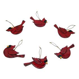 Gerson International 687293625655 Wooden Cardinal Ornaments Christmas Tree D Cor Set Of 6 Assorted Designs 5