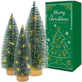 3241006 Giaueoa 3 Pcs Bottle Brush Christmas Trees With Lights Mini Tabletop Tree For