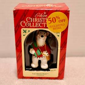699r79048 Gibson Christmas Collectibles Ornament Last Minute Rush Polar Bear 1992 Vintage