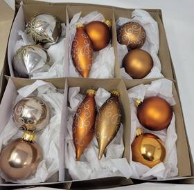 Giftcraft 067103749816 Gold /silver Glass Christmas Tree Ornaments With Glitter Design Set Of 12
